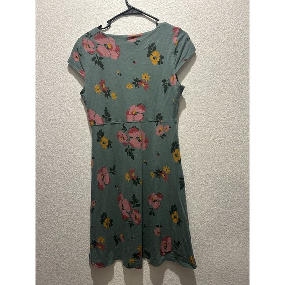 Toad & Co Size Medium Green Floral Rosemarie Organic Cotton Blend V Neck Dress - Picture 2 of 9